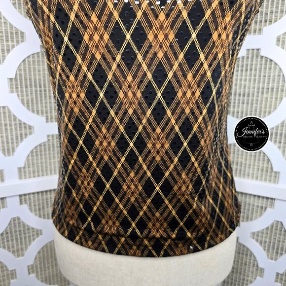 Express NWT Black/Gold/Brown Argyle Sequin Shimmer Tank Top Size Medium - Picture 8 of 13